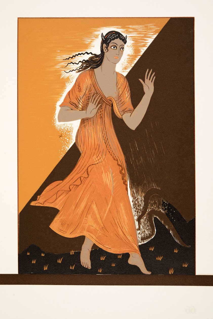 Pandora, kirjasta Prometheus kahleissa, jonka on kirjoittanut Aiskhylos, pub. 1941 (sabluunapainatus) tekijältä Francois Louis Schmied