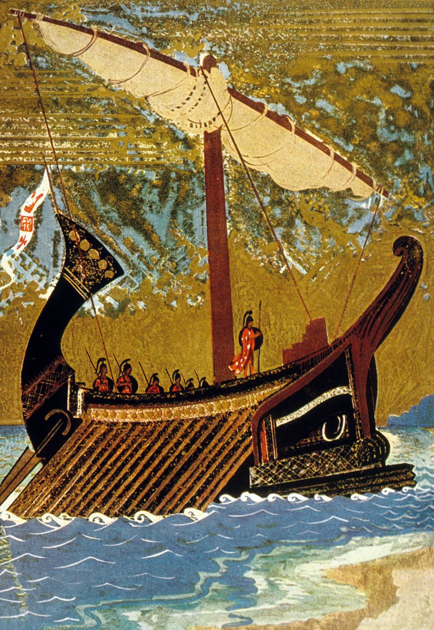 Homeroksen Odysseia : Odysseuksen (Odysseuksen) purjevene, 1930. tekijältä Francois Louis Schmied
