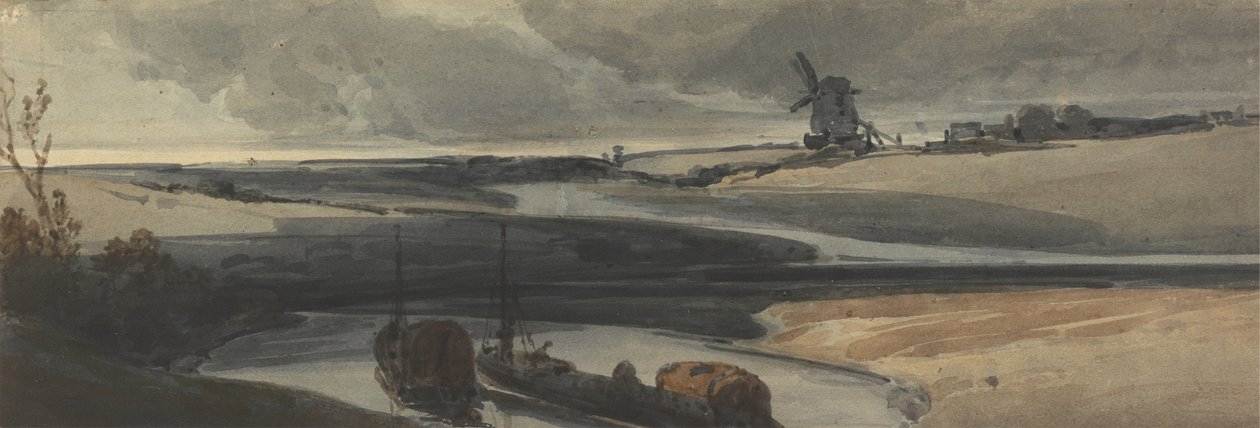 Ranskalainen kanavakohtaus, 1810 (wc paperilla) tekijältä Francois Louis Thomas Francia
