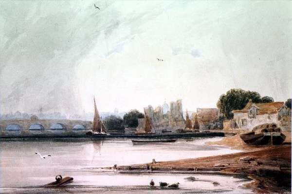 Lambethin palatsi ja Westminster Bridge tekijältä Francois Louis Thomas Francia