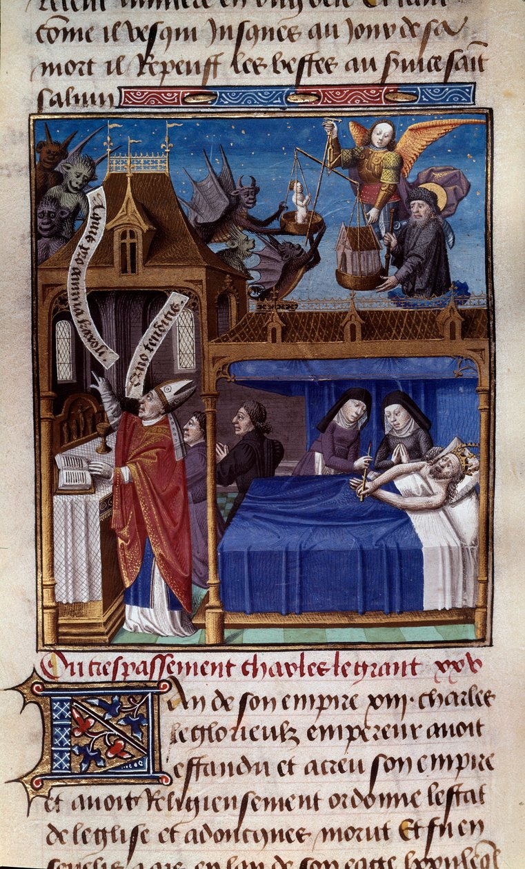 Kaarle Suuren kuolema (742-814) Miniatyyri otettu Vincent de Beauvais