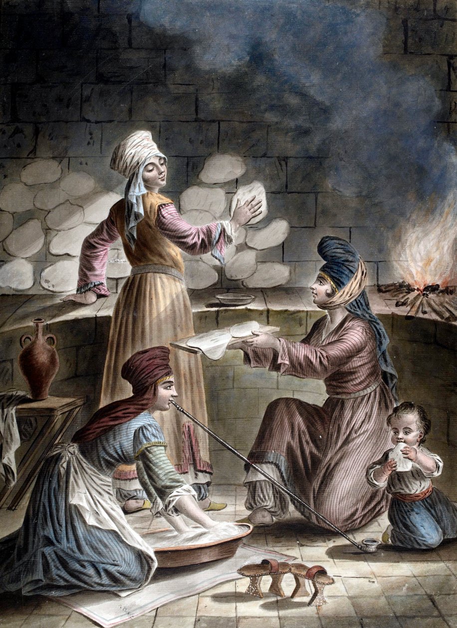 Turkkilaiset naiset leipovat leipää - Turkkilaiset naiset leipovat leipää - kirjoittanut Francois Marie Rosset (1752-1824) tekijältä Francois Marie Rosset