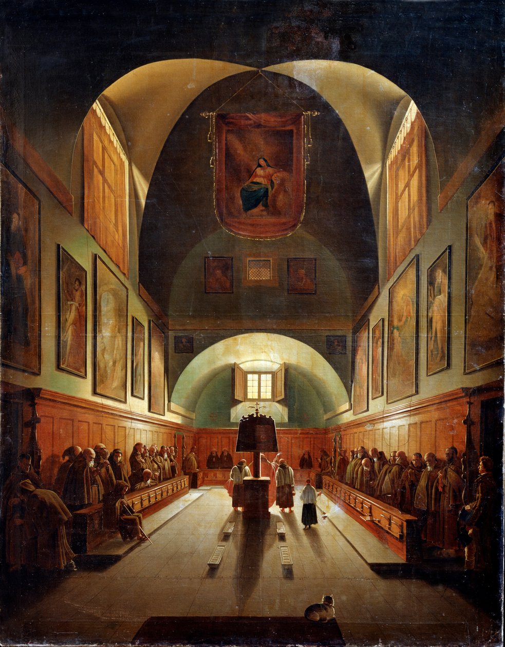 Rooman Kapukiinien kirkon sisustus, 1700-luvun lopulla tai 1800-luvulla tekijältä Francois Marius Granet