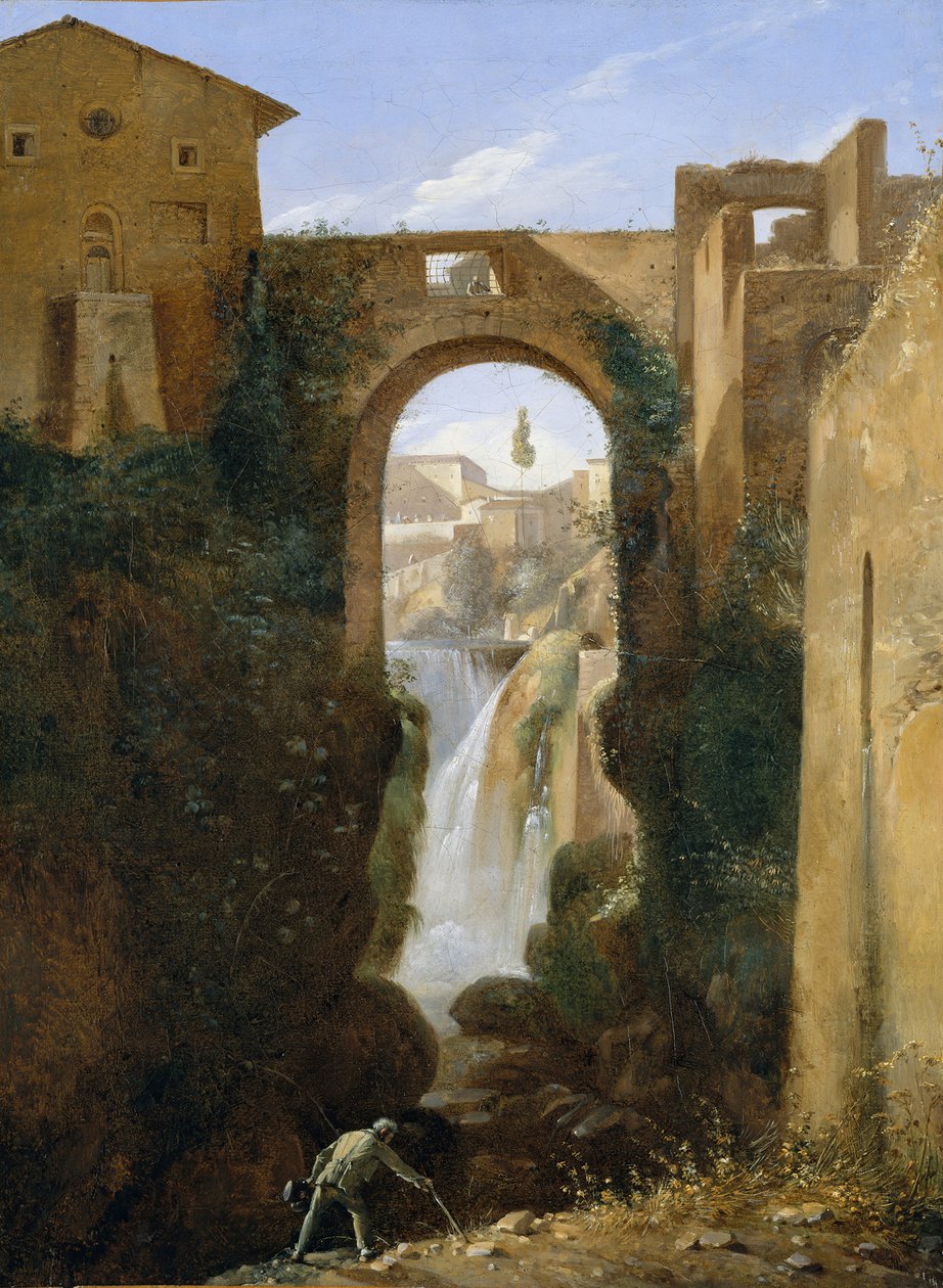 Ponte San Rocco ja vesiputoukset, Tivoli, n. 1810-20. tekijältä Francois Marius Granet