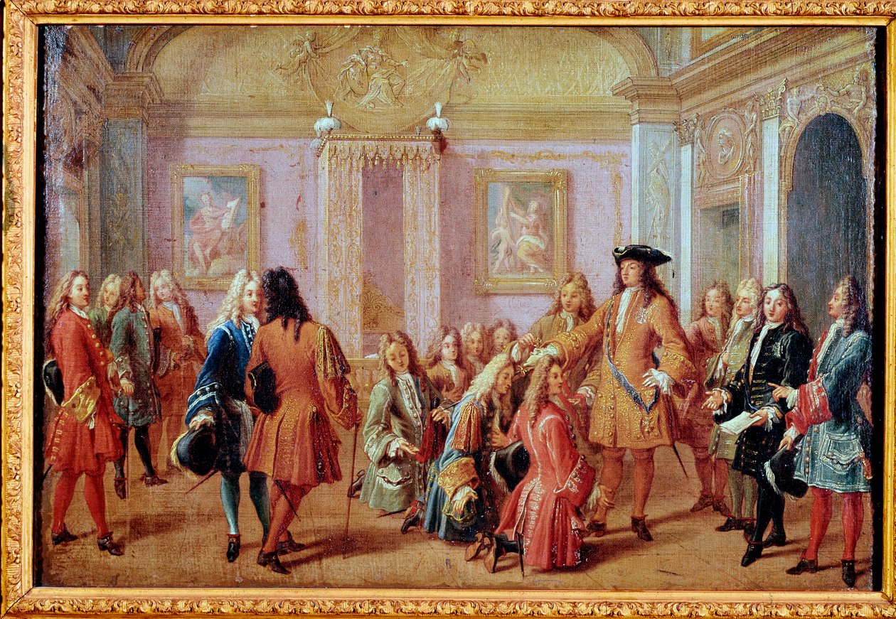 Kuningas Ludvig XIV perusti Pyhän Ludvigin ritarikunnan 5. toukokuuta 1693 (maalaus tekijältä Francois Marot