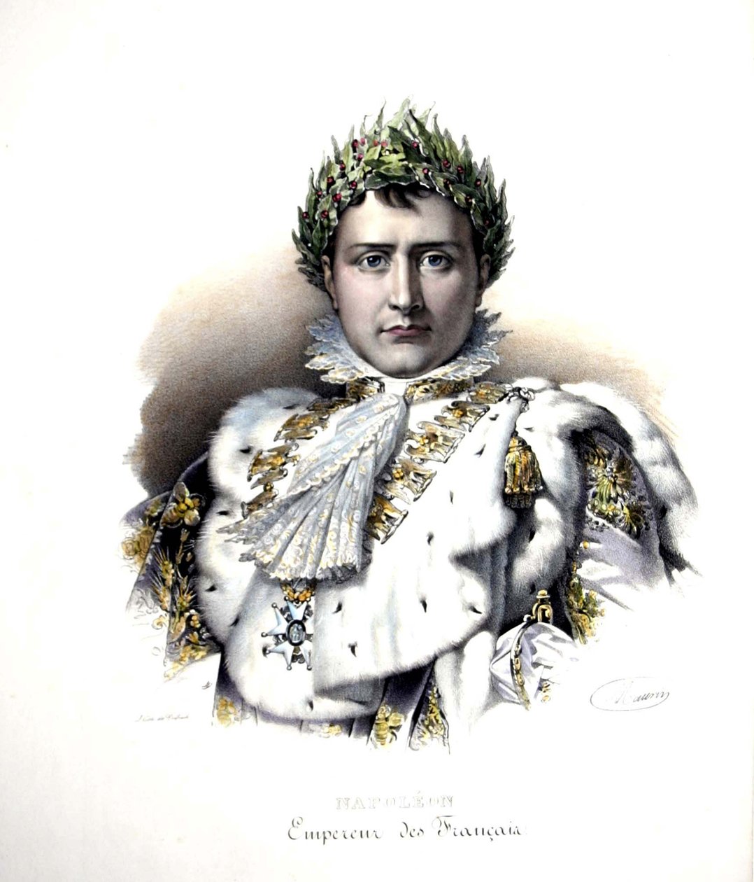 Napoleon I (1769-1821) kruunajaisissaan vuonna 1804 (kaiverrus). tekijältä Francois Pascal Simon (after) Gerard
