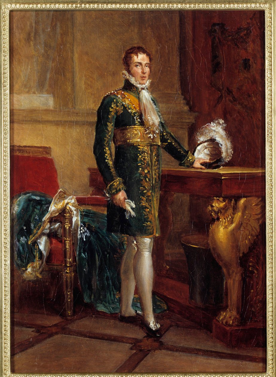 Muotokuva Eugene de Beauharnaisin prinssi Eugene Italian varakuningas ja sitten Leuchtenbergin herttua (1781-1824), Napoleon I:n adoptiopoika Francois Gerardin maalaus (1770-1837) 1811 Dim. 0,32x0,23 m - Eugene de Beauharnais c:n täyspitkä muotokuva tekijältä Baron François Pascal Simon Gérard