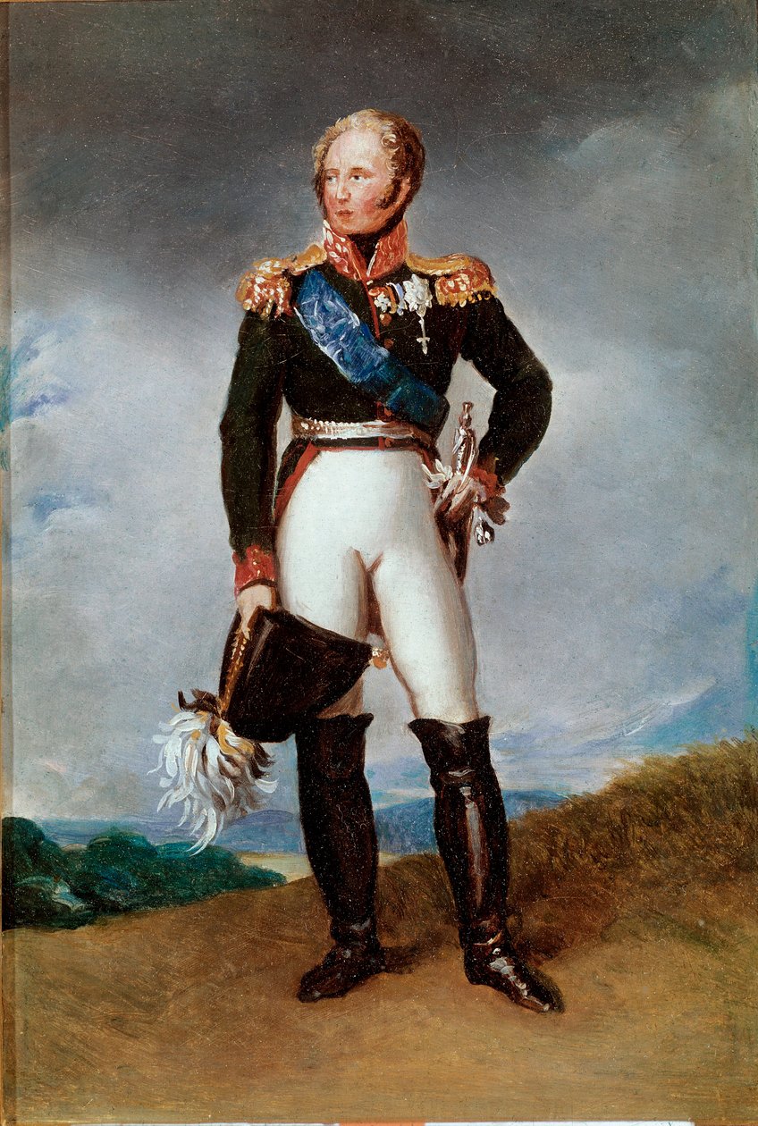 Muotokuva Aleksanteri I:n, Venäjän tsaarin (1777-1825) jalassa. François Gerardin (1770-1837) maalaus Sun. 0,32x0,24 m Versailles, Musee du chateau tekijältä Baron François Pascal Simon Gérard