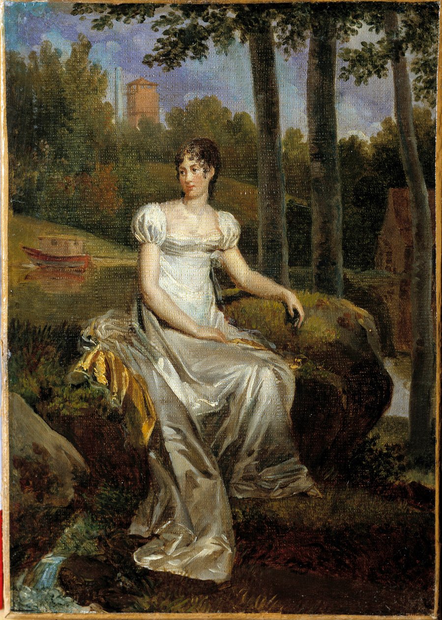 Ruotsin kuningattaren Bernadotten vaimon Desiree Claryn (1777-1860) muotokuva, joka edusti Monte Corvon prinsessaa Bellevuen linnan puistossa. Francois Gerardin (1770-1837) maalaus tekijältä Baron François Pascal Simon Gérard