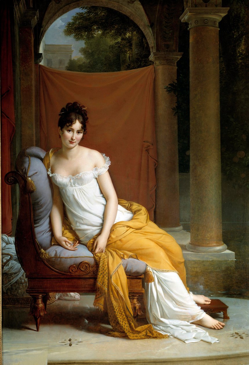 Juliette Recamier dit Madame Recamier (1777-1849), Lettres francaisen vaimon muotokuva. François Gerardin (1770-1837) maalaus 1805 su. 2,25 x 1,48 m Pariisi, museo Carnavalet - Juliette Recamierin muotokuva nimeltä Madame Recamier (1777-1849), ranskalainen tekijältä Baron François Pascal Simon Gérard