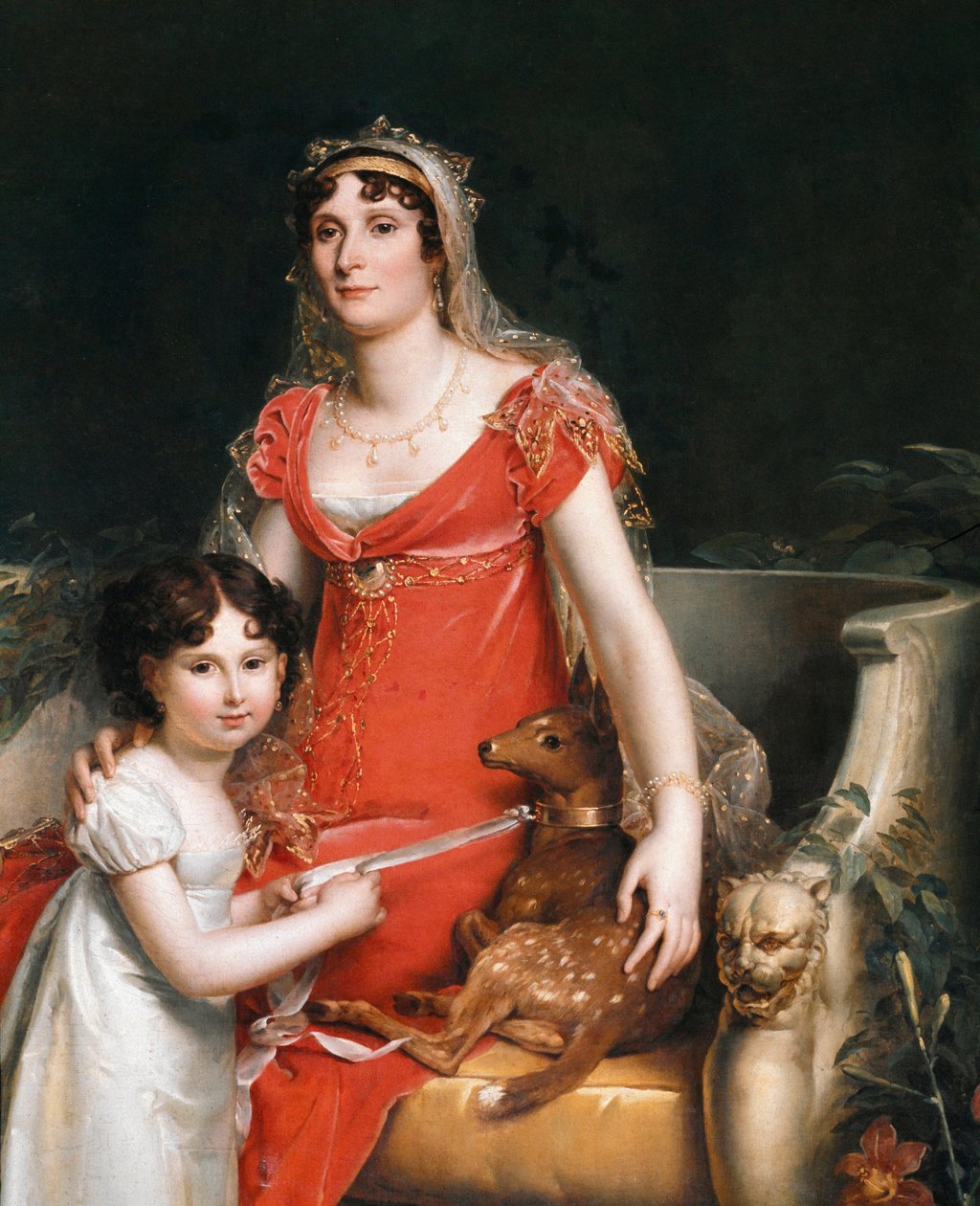 Prinsessa Elisa Bonaparten muotokuva tyttärensä kanssa, yksityiskohta (öljy kankaalle) tekijältä Baron François Pascal Simon Gérard