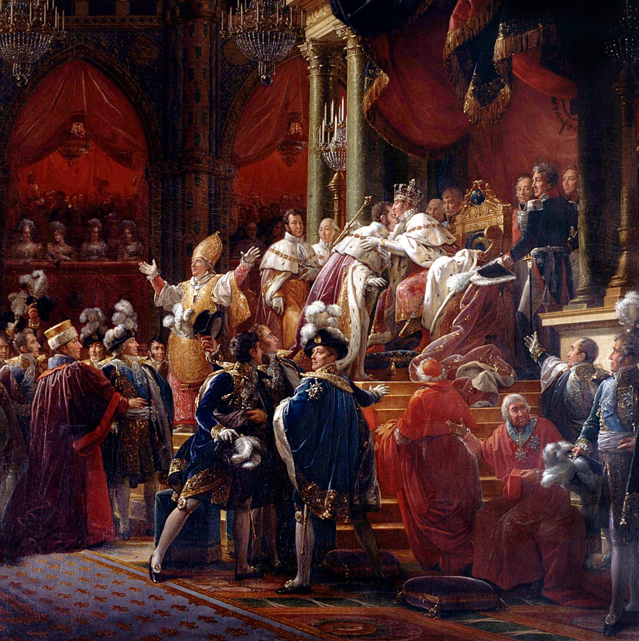 Kuningas Kaarle X:n kruunaus, 29. toukokuuta 1825 Reimsin katedraalissa, n. 1827 (yksityiskohta) tekijältä Francois Pascal Simon Gerard