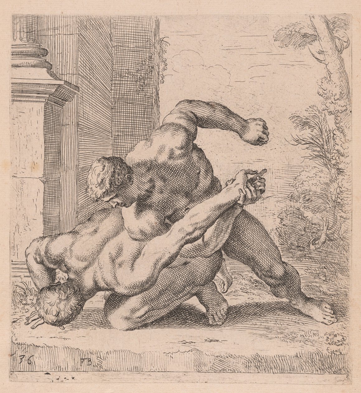 Medici Wrestlers, sivukuva, kääntyi vasemmalle [kilpi 36] tekijältä Francois Perrier