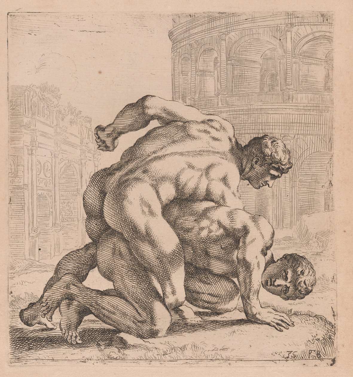 Medici Wrestlers, sivukuva, käännetty oikealle [kilpi 35] tekijältä Francois Perrier