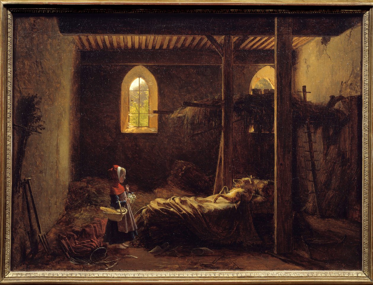 Punahilkka Kuva Charles Perraultin tarinasta Punahilkka isoäidiksi naamioituneen suden edessä. François Richard Fleuryn (1777-1852) maalaus 1800-luvun aurinko. 0,35x0,47 m. tekijältä Francois Richard Fleury