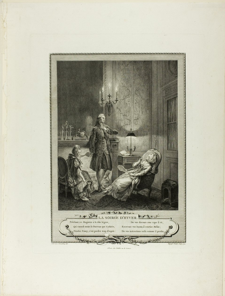 Talvi-ilta, teoksesta Monument du Costume Physique et Moral de la fin du Dix-huitième siècle (monumentti fyysisestä ja moraalisesta puvusta) tekijältä Francois Robert Ingouf