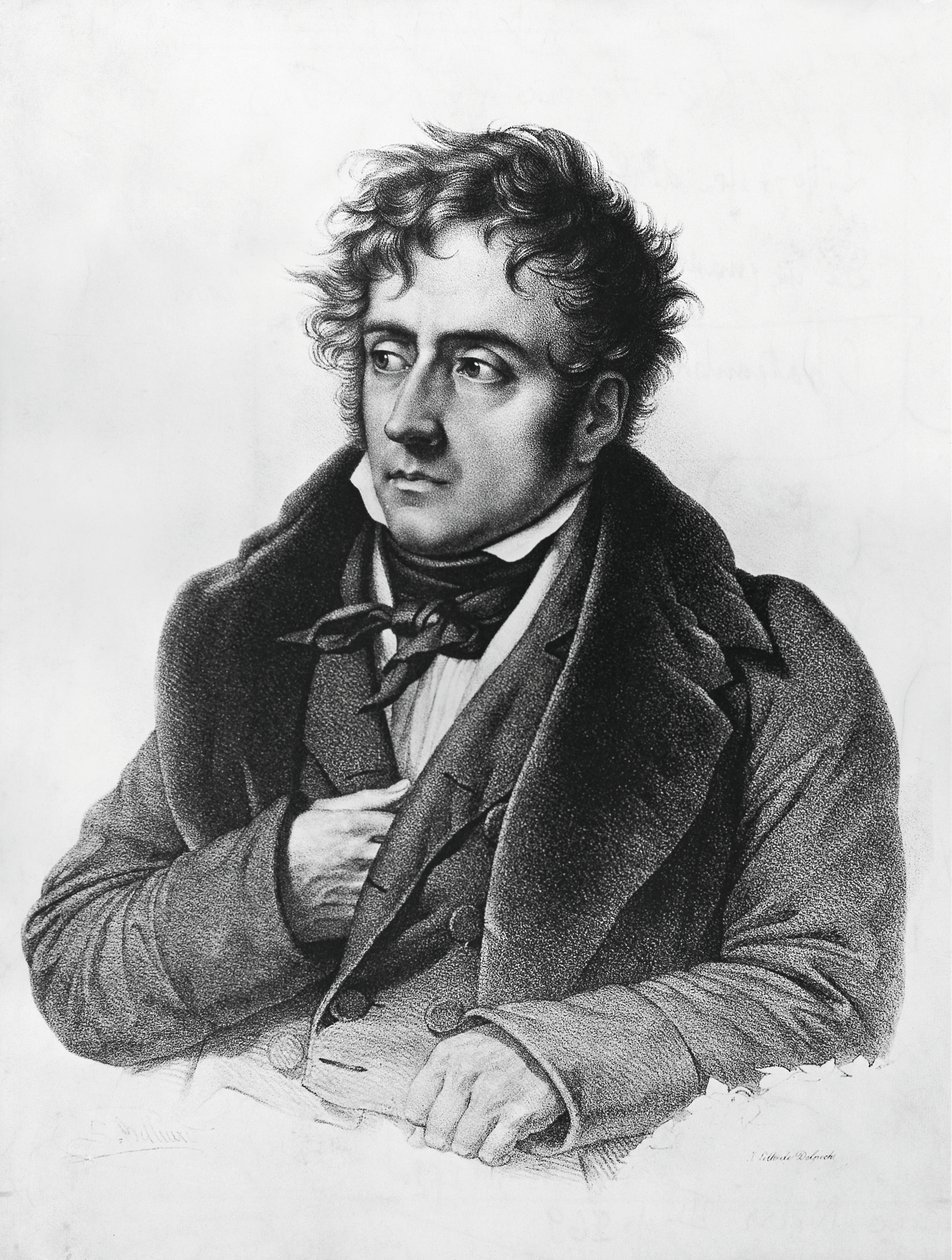Muotokuva Francois-Rene, varakreivi de Chateaubriand (1768-1848), ranskalainen kirjailija, poliitikko, diplomaatti ja historioitsija. tekijältä Francois Seraphin Delpech