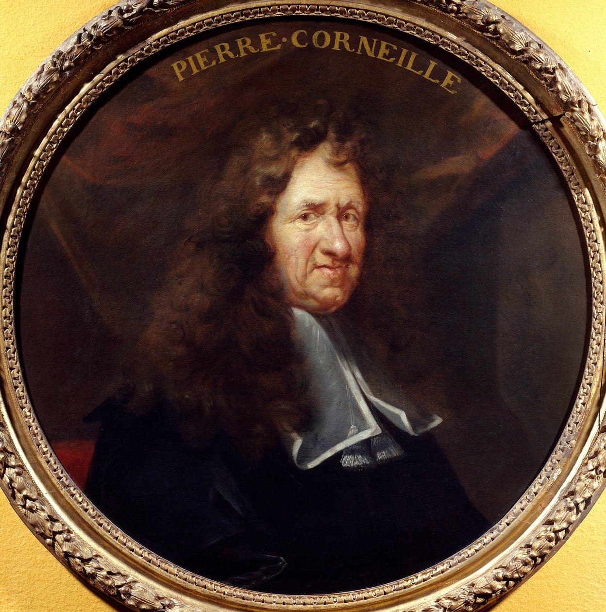 Pierre Corneillen (1606-1684) muotokuva dramaattisesta runoilijasta Francois Sicren (1640-1705) maalaus 1600-luvulta. Halkaisija 0,760 m. Pariisi. Carnavalet-museo tekijältä Francois Sicre