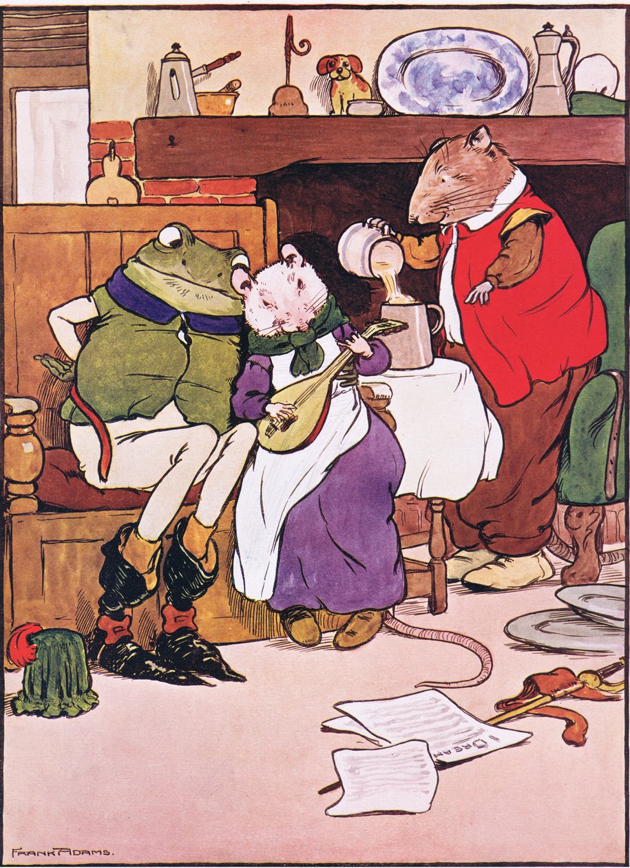 Laulan sinulle juuri keksimäni kappaleen, esimerkki Charles H. Bennettin teoksesta The Frog would a Wooing Go, 1916 tekijältä Frank Adams