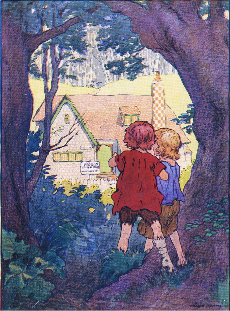 Metsän keskellä seisoi ihana valkoinen talo, joka oli peräisin Blackie & Son Limitedin julkaisemasta Hannu ja Kerttu -kirjasta, n. 1940. tekijältä Frank Adams
