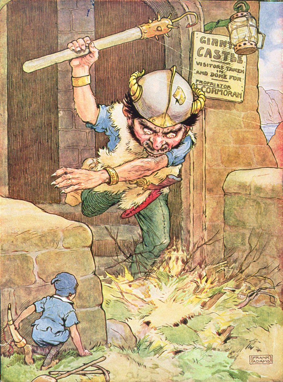 Jack the Giant Killer My Nursery Story Bookista, pub. kirjoittanut Blackie and Son (kirjan kuvitus) tekijältä Frank Adams