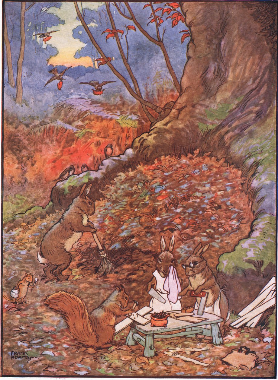 Tämä kaunis miespari ei saa hautaamista, mutta Robin Redbreast peitti heidät rakkaudella lehdillä, 1930-luku tekijältä Frank Adams