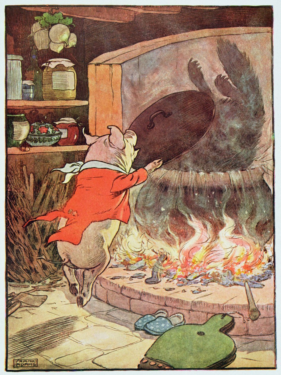 "Susi putosi veteen roiskeen", kuva "Kolme pientä porsasta", julkaistu 1930-luvulla tekijältä Frank Adams