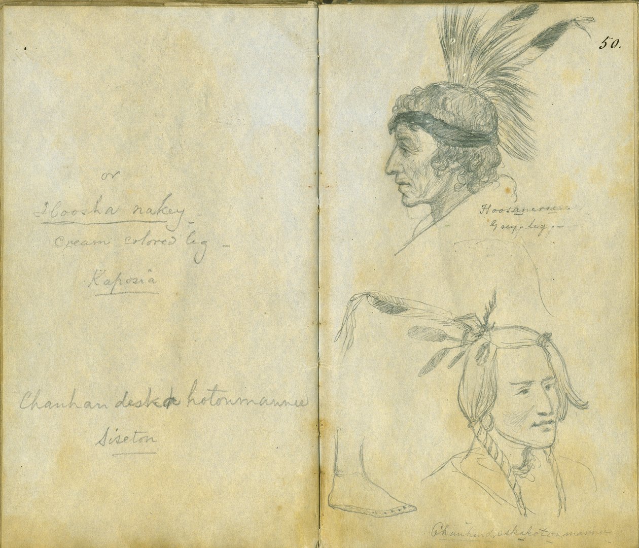 Muotokuvia Harmasta jalasta ja tunnistamattomasta Sisseton-miehestä, 1851 tekijältä Frank Blackwell Mayer