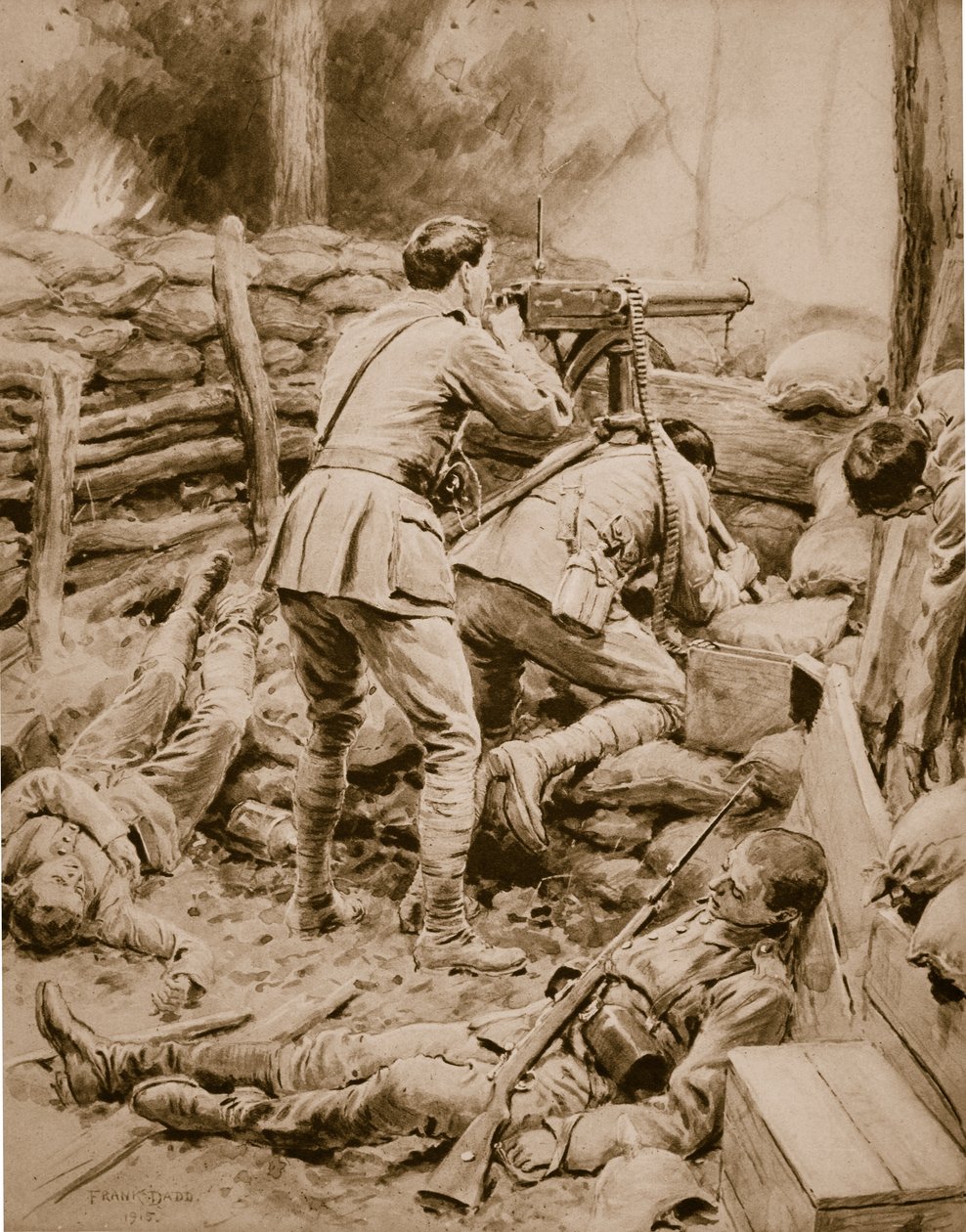 Luutnantti Campbell ja sotamies Vincent, kanadalaiset, "Stony Mountain" -vuorella, toukokuu 1915 tekijältä Frank Dadd