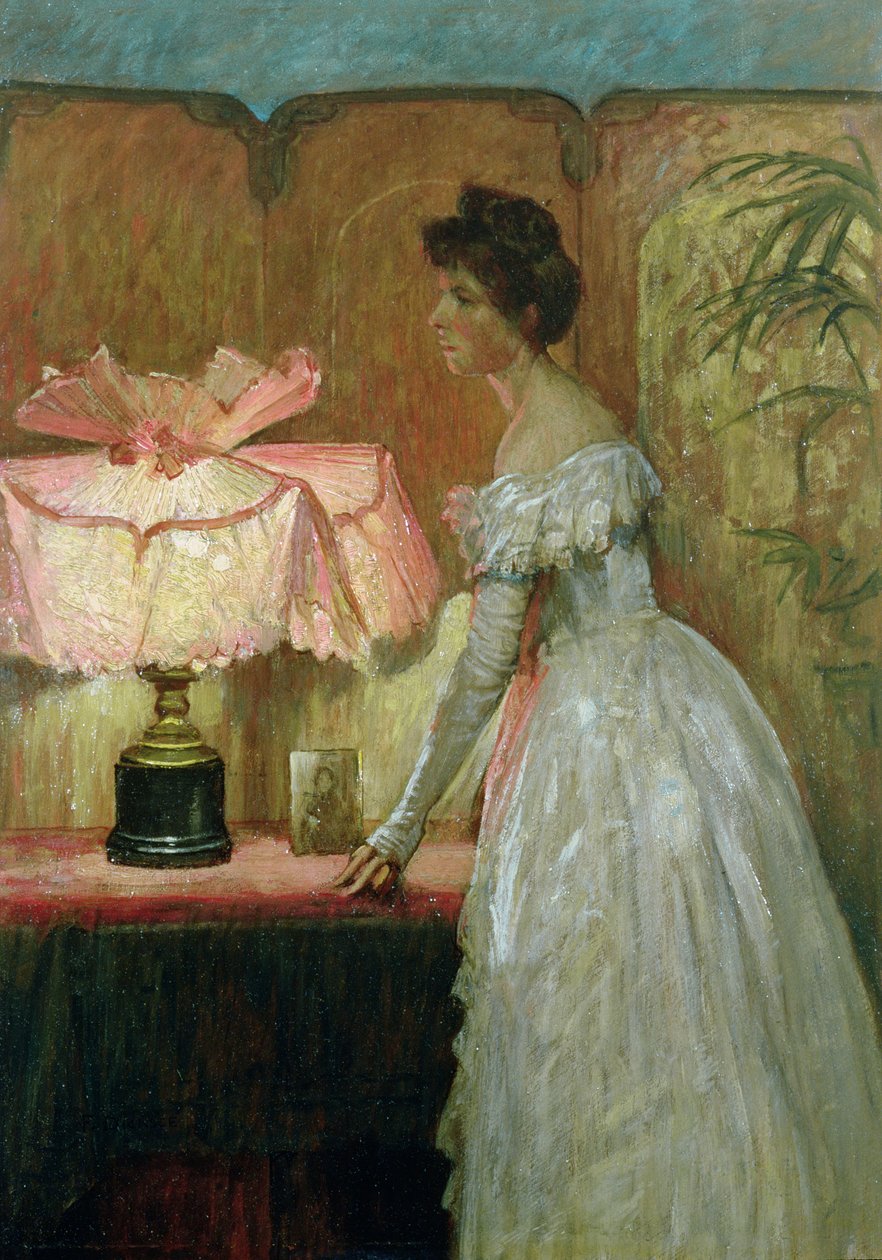Lamplight Study of Interior with Lady, 1891 tekijältä Frank Dicksee