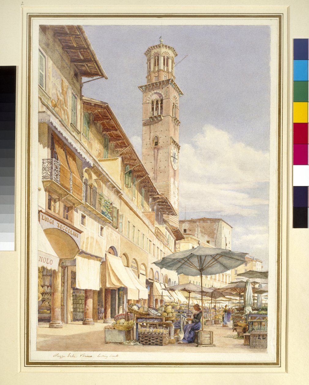 Piazza delle Erbe, Verona, kesä-syyskuu 1884 (akvarelli grafiitin päällä kudospaperille) tekijältä Frank Randal