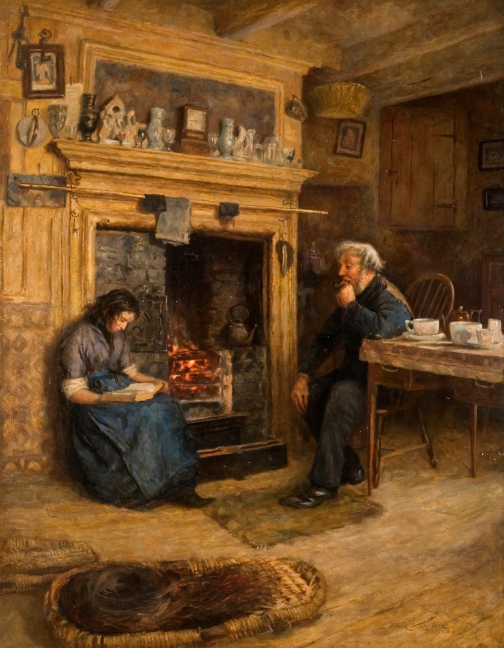 Sisustus, Nainen lukee vanhalle miehelle, 1889 tekijältä Frank Stanley Ogilvie