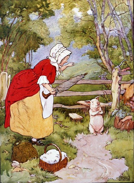 Kuvitus "The Beautiful Book of Nursery Rhymes, Stories and Pictures" -julkaisusta, julkaisija Blackie & Son (värilitho) tekijältä Frank Adams