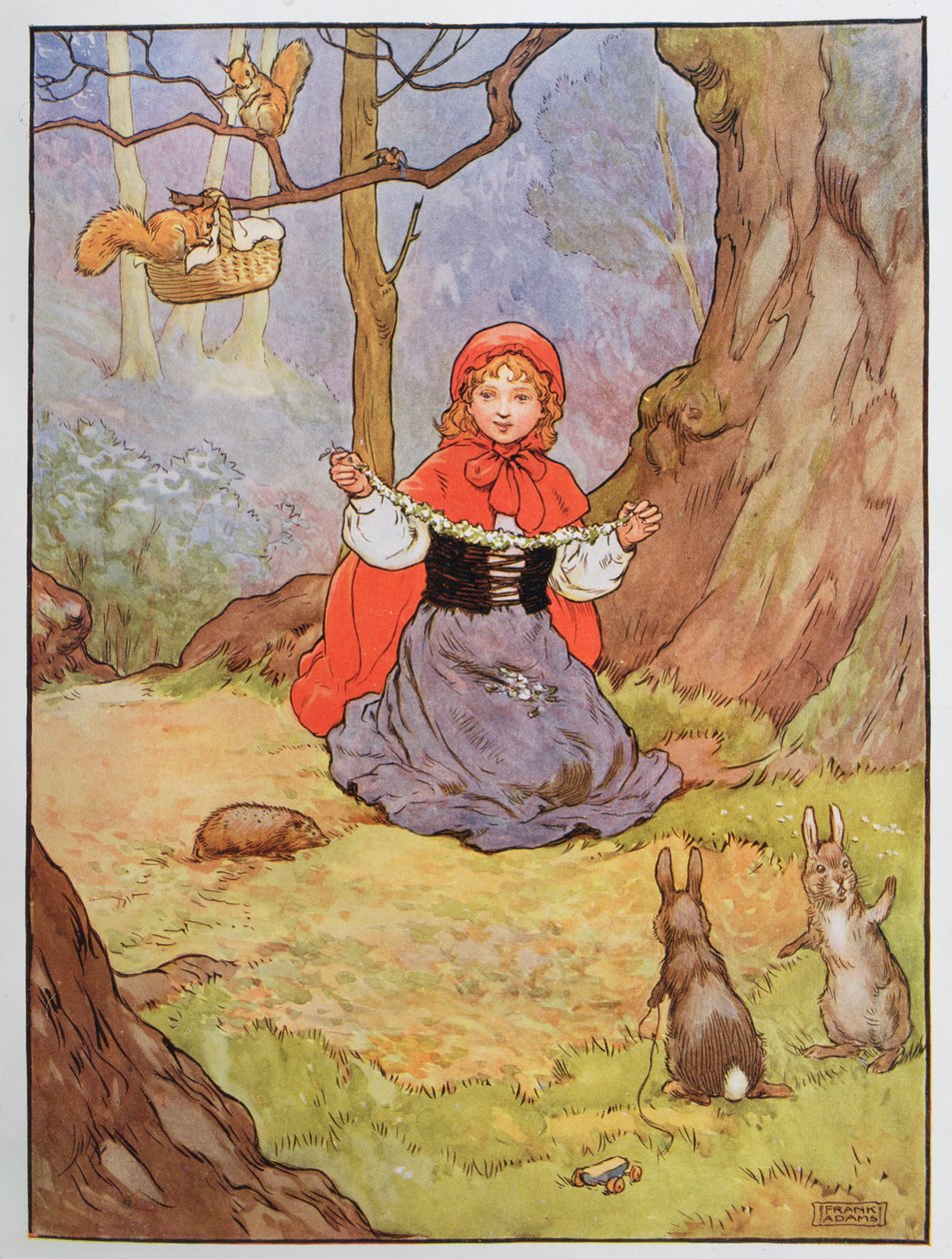 Punahilkka, kuvitus kirjasta "The Beautiful Book of Nursery Rhymes, Stories and Pictures", kirjoittanut Frank Adams, julkaissut Blackie und Son. tekijältä Frank Adams