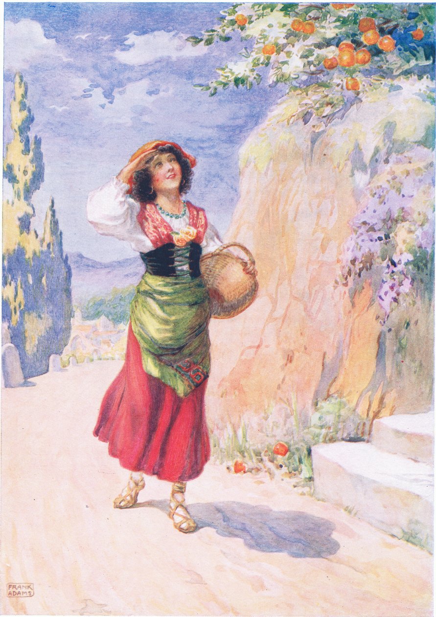 Pippa Passes, Robert Browningin (1812-89) Pippa Passista, kuvitettu M.B.Belgraven ja H.Hartin lastentarinoissa runoilijoista tekijältä Frank Adams