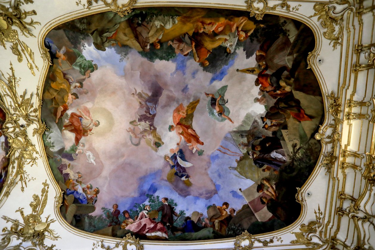 Schönbrunnin palatsin suuren gallerian kattofresko, joka esittää rauhan ja vaurauden vertauskuvan, Wien, Itävalta, 2024 (kuva). tekijältä Frank Buffetrille