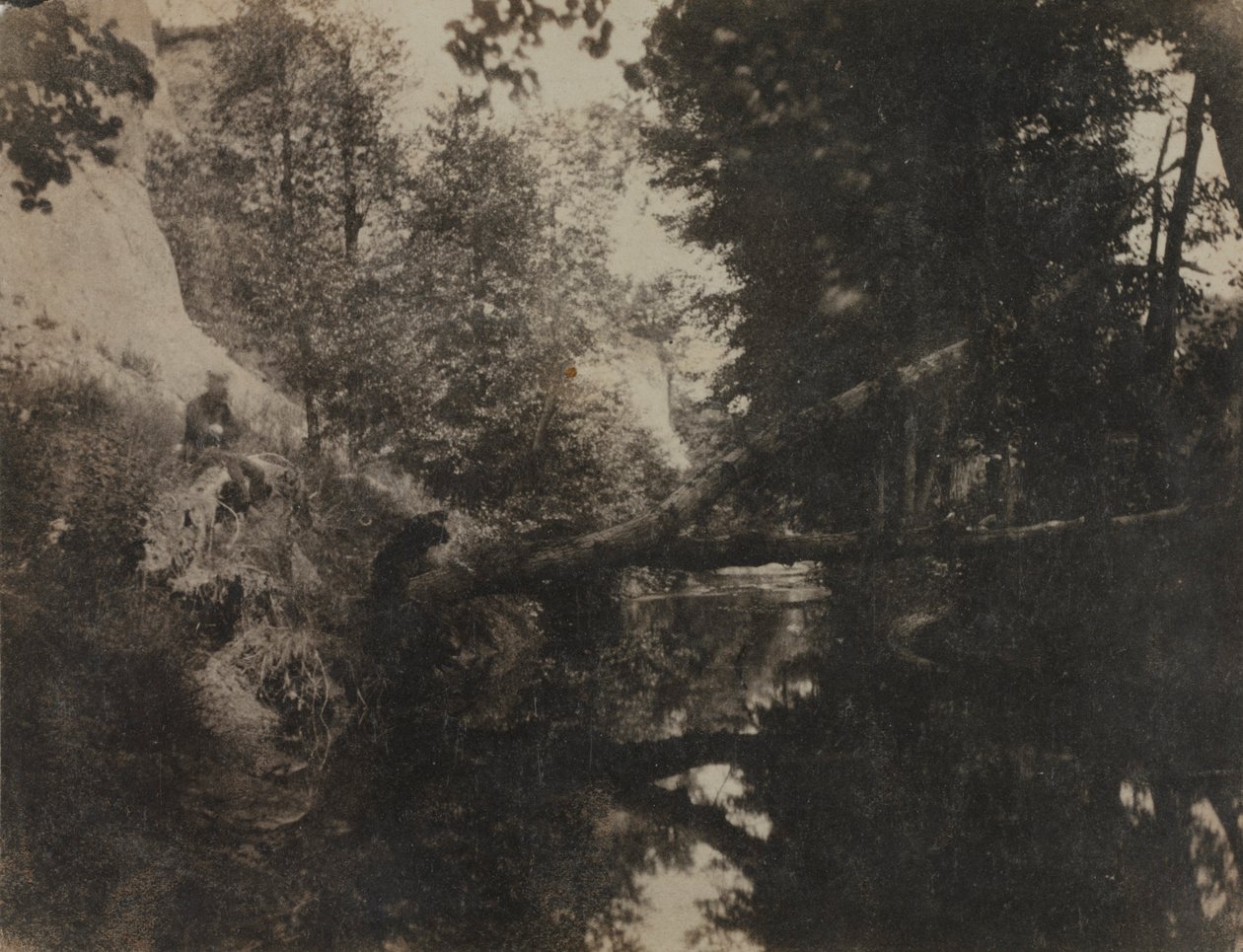 Maisema istuvan hahmon kanssa Stream Bankissa, c. 1856. tekijältä Frank Chauvassaignes