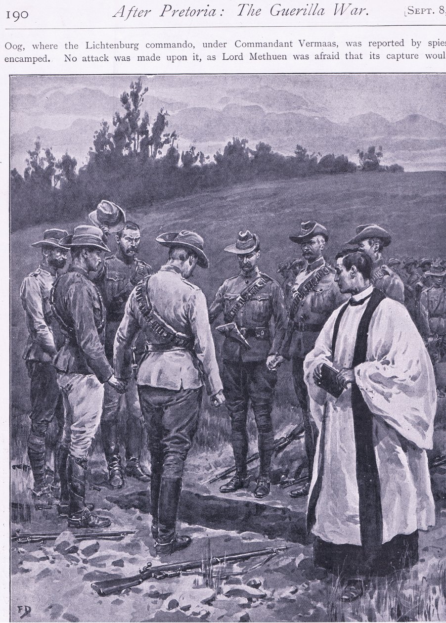 Koston vala, kuvitus elokuvasta After Pretoria: The Guerilla War, 1902 tekijältä Frank Dadd