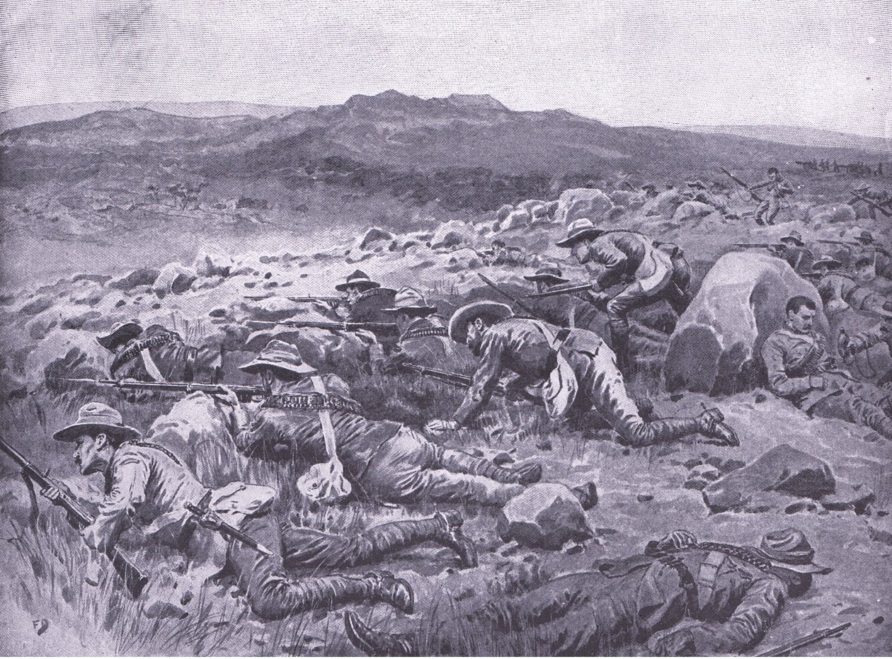 Queenslandin keisarillisten bushmenien kanssa Rhenoster Kopissa 29. marraskuuta 1900, kuva Pretorian jälkeen: Sissisota, 1902 tekijältä Frank Dadd