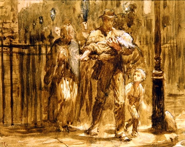 Urban Family (kynä, akvarelli ja vartaloväri paperille) tekijältä Frank Dicksee