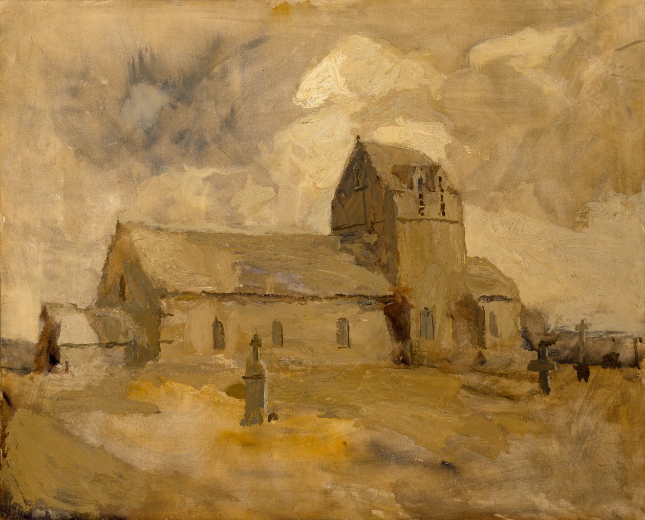 Kylän kirkko ja hautausmaa, Bretagne, n.d. tekijältä Frank Edwin Scott