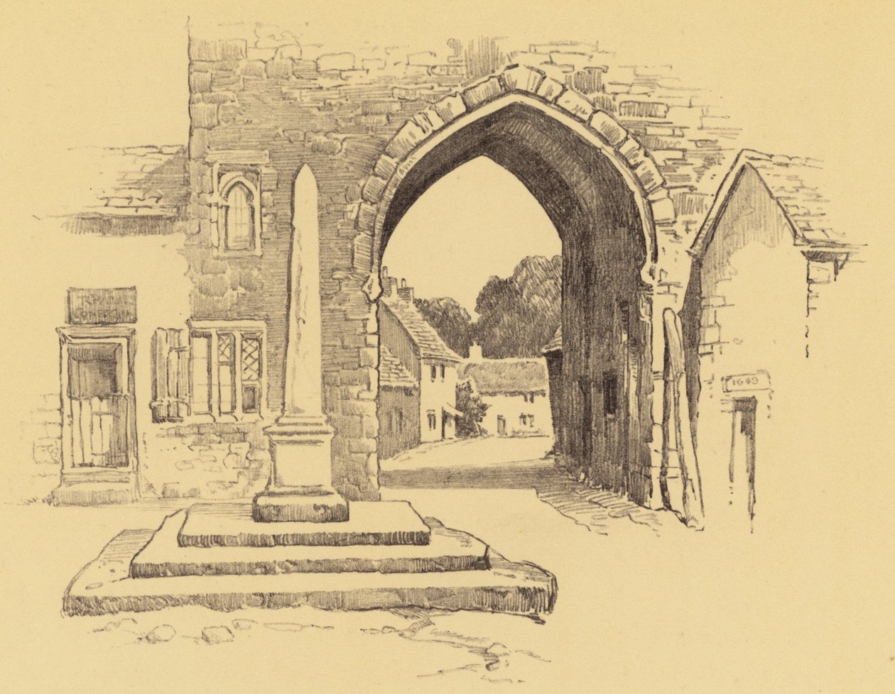 Cartmel, The Abbey Gate (litografia) tekijältä Frank Greenwood