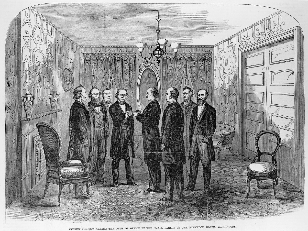 Presidentti Johnson (1808–1875) vannoi virkavalan 