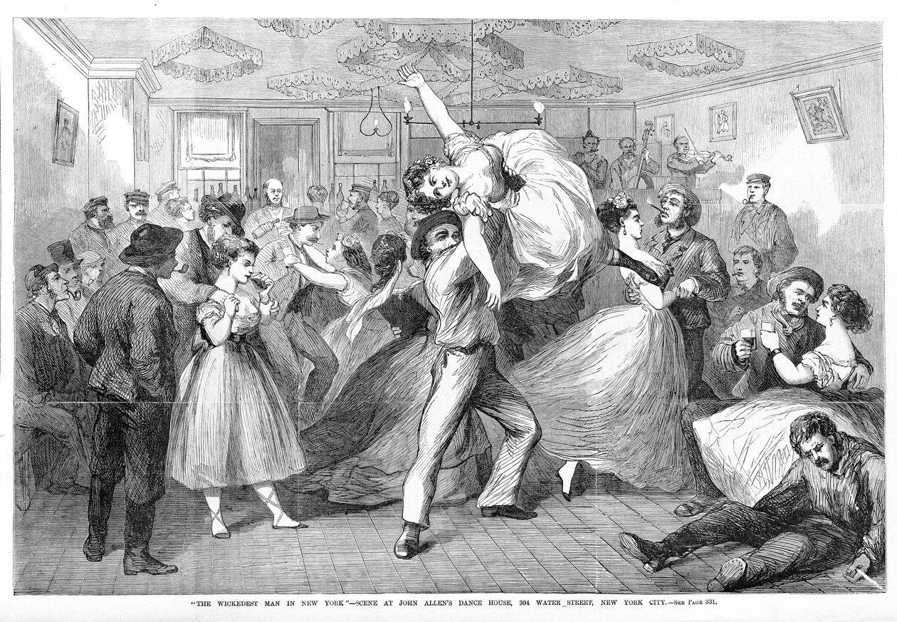New Yorkin pahin mies, kohtaus John Allans Dance Housesta, 304 Water Street, New York City, Frank Leslies Illustrated Newspaperista, 1868 tekijältä Frank Leslie
