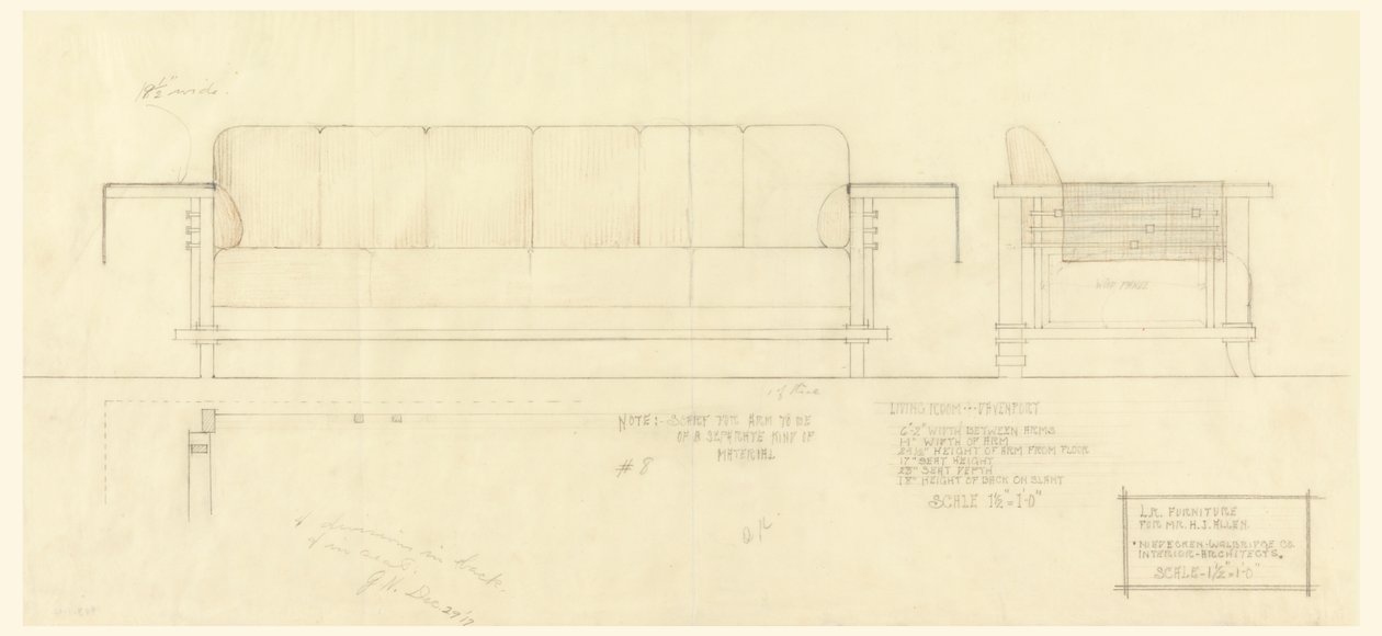 Olohuone Davenport, Henry J. Allen Residence, Wichita, Kansas tekijältä Frank Lloyd Wright