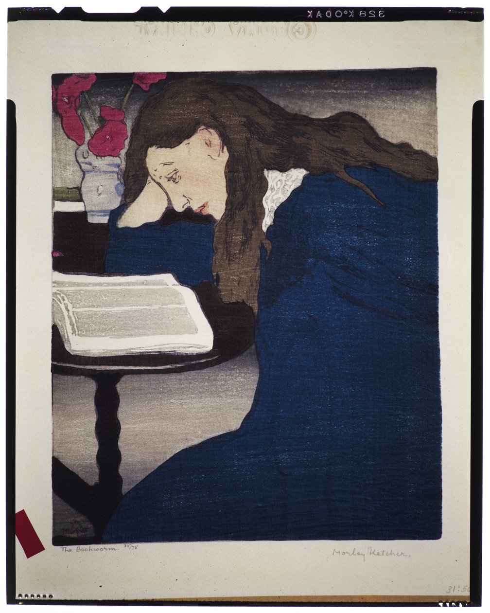 Kirjatoukka, n. 1920-25 (puupiirros) tekijältä Frank Morley Fletcher