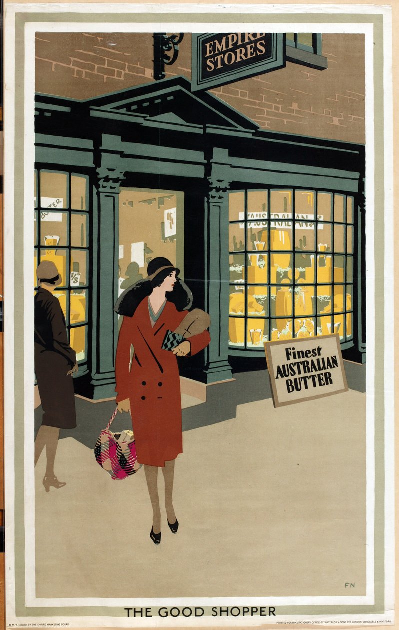 The Good Shopper, sarjasta "Empire Buying Makes Busy Factories" (väri litho) tekijältä Frank Newbould