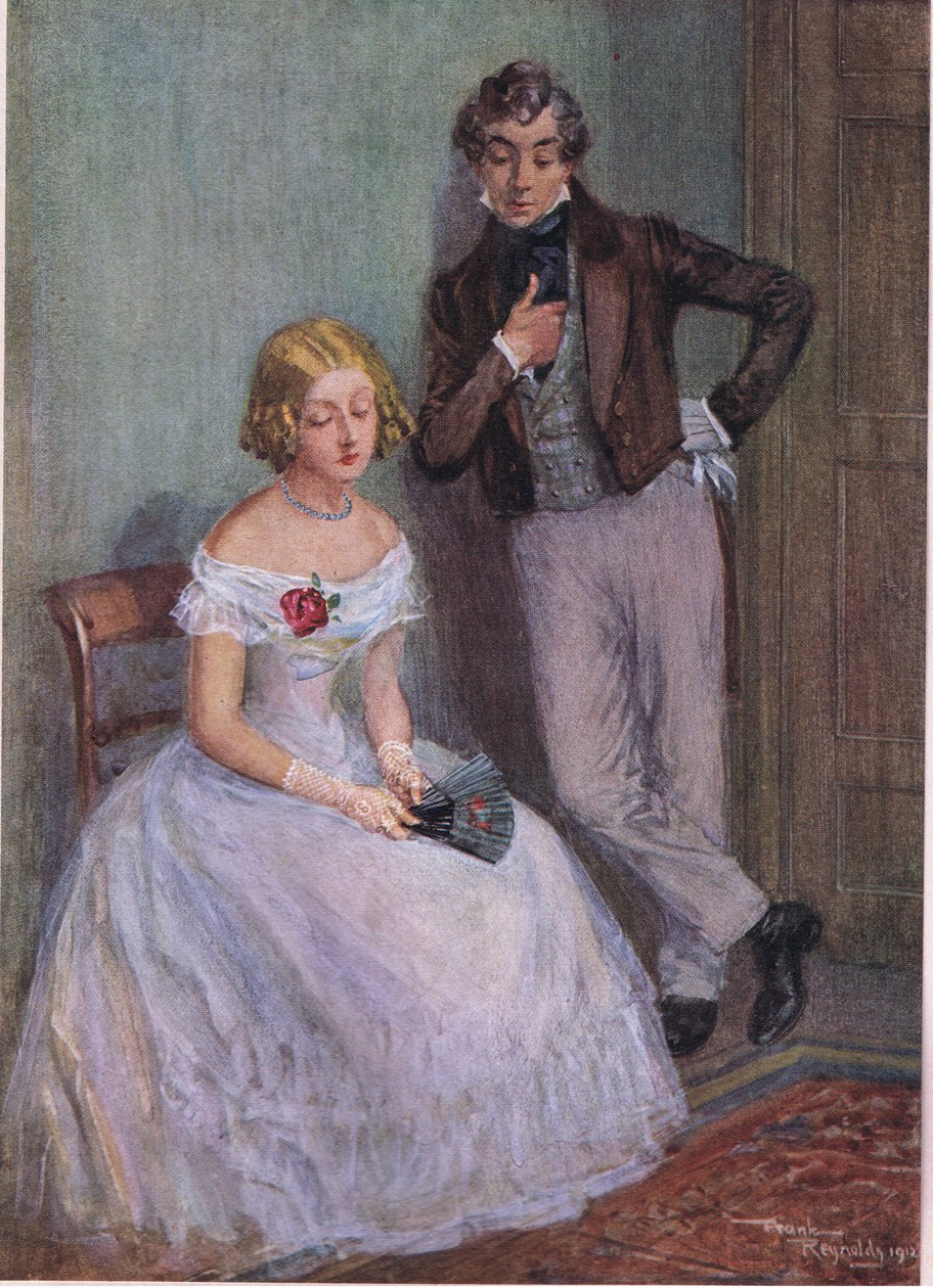 "En todellakaan tiedä, mitä tarkoitatte, herra Swiveller", sanoi neiti Sophy silmät laskeutuneina , noin 1920 (värilitro). tekijältä Frank Reynolds