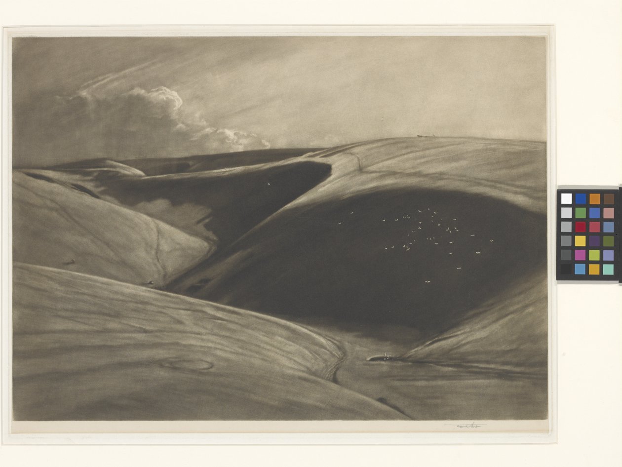 The Shadowed Valley (mezzotint intialaisessa paperissa chine collé) tekijältä Frank Short