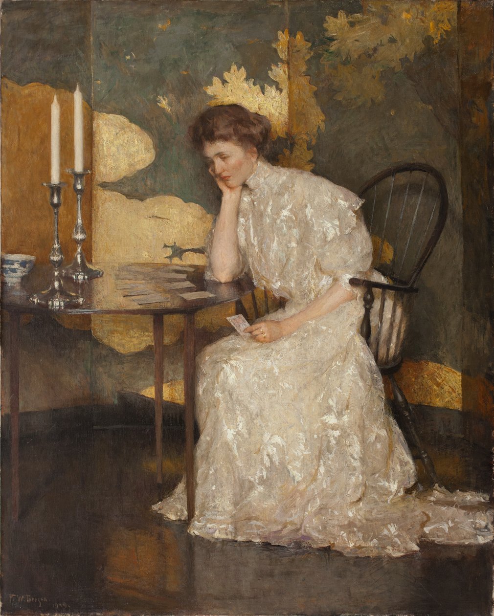 Tyttö leikkii pasianssilla (öljy kankaalle) tekijältä Frank Weston Benson
